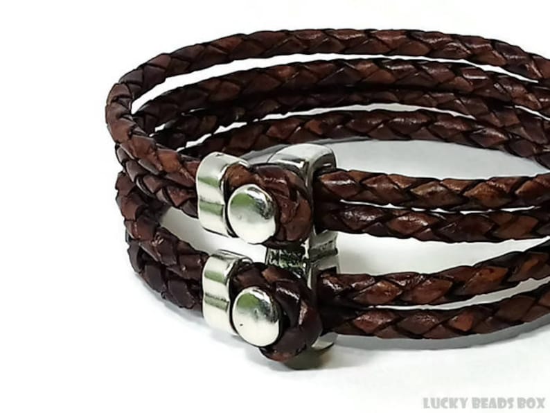 Men/'s leather bracelet multi strand bracelet men/'s bracelet braided leather bracelet vintage brown leather bracelet hook clasp RLB4-20-02