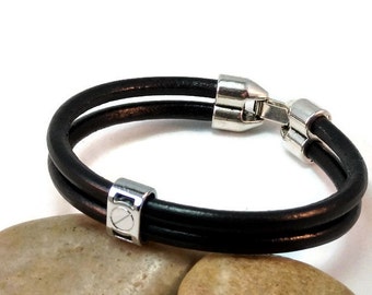 Genuine leather bracelet men bracelet multistrand bracelet men leather bracelet black bracelet black leather bracelet RLB5-18-01