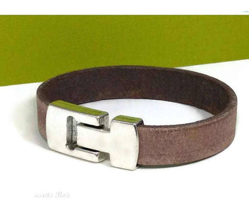 Mens leather bracelet leather bangle man bracelet flat leather bracelet vintage brown leather bracelet belt magnetic clasp FLB15-01-07
