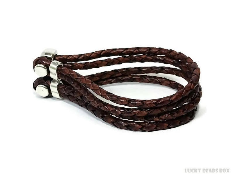 Men/'s leather bracelet multi strand bracelet men/'s bracelet braided leather bracelet vintage brown leather bracelet hook clasp RLB4-20-02