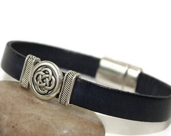 Celtic bracelet mens bracelet leather bracelet flat leather bracelet leather jewelry celtic jewelry bracelet for men mens gift FLB10-44-03