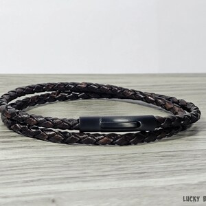 Vintage leather bracelet braided leather bracelet mens leather bracelet brown leather bracelet wrap bracelet matte black clasp RLB4-67-02