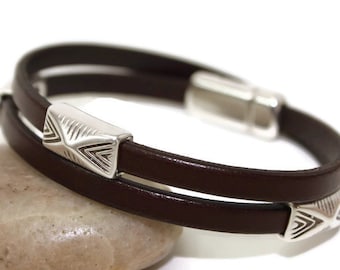 Leather bracelet brown bracelet leather wrap women bracelets layered bracelet magnetic bracelet genuine leather  women gift FLB5-12-02