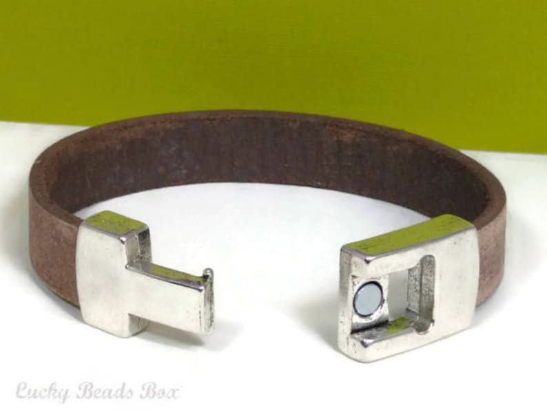 Mens leather bracelet leather bangle man bracelet flat leather bracelet vintage brown leather bracelet belt magnetic clasp FLB15-01-07