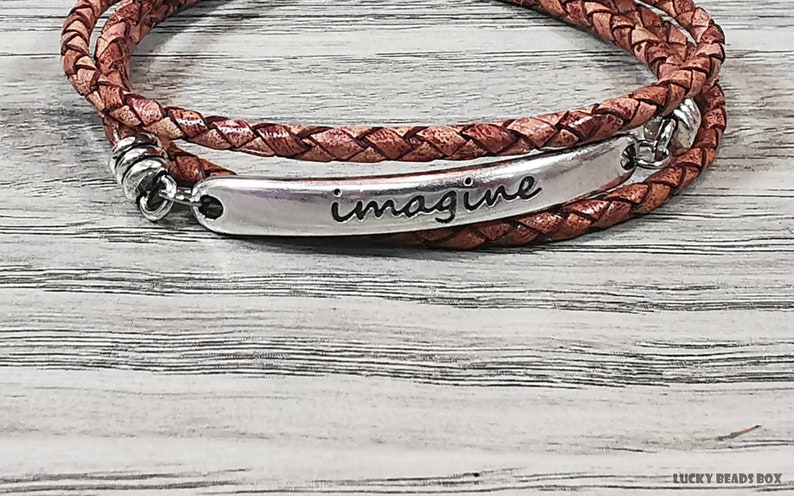 Imagine bracelet message bracelet braided leather bracelet wrap bracelet brown leather bracelet women bracelet womens gift RLB3-36-02