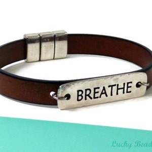 Breathe leather bracelet mens leather bracelet message bracelet brown leather bracelet women leather bracelet magnetic clasp FLB10-06-07