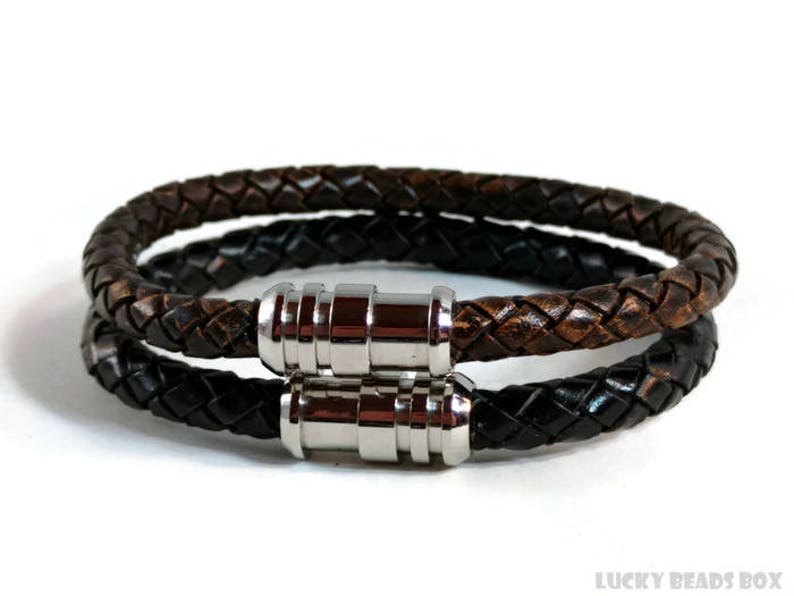 Braided leather bracelet stainless bracelet mens bracelet leather bracelet mens leather bracelet leather jewelry gift for him RLB6-03-01