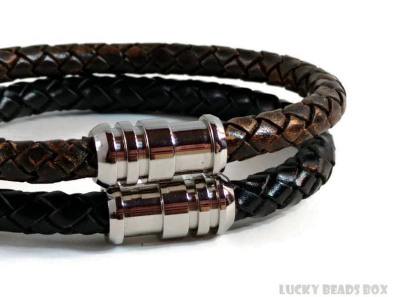 Braided leather bracelet stainless bracelet mens bracelet leather bracelet mens leather bracelet leather jewelry gift for him RLB6-03-01