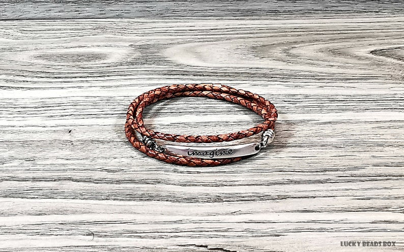 Imagine bracelet message bracelet braided leather bracelet wrap bracelet brown leather bracelet women bracelet womens gift RLB3-36-02