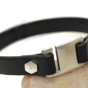 Flat hook bracelet mens leather bracelet mens bracelet flat leather bracelet black leather bracelet mens jewelry gift for him FLB10-18-01