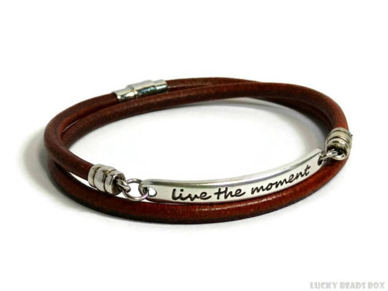 Live the moment message bracelet women/'s leather bracelet wrap bracelet brown leather bracelet women bracelet womens gift RLB4-33-15