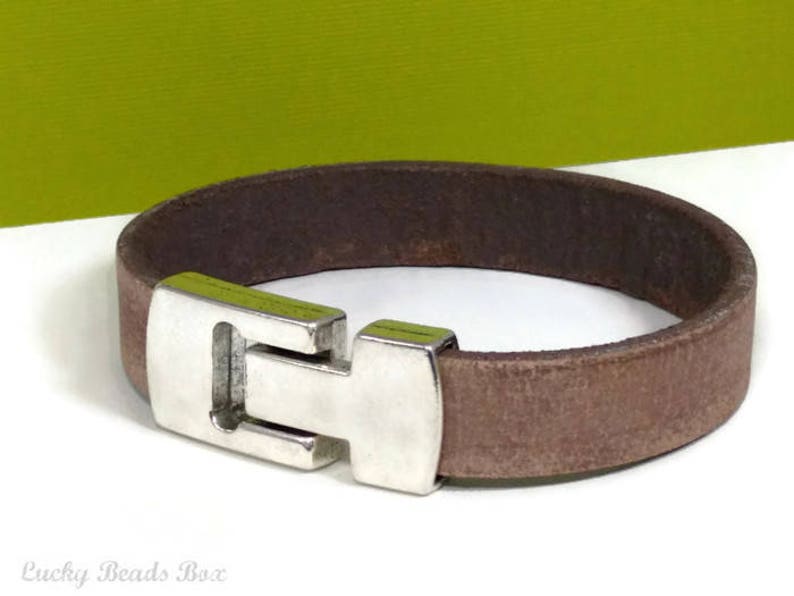 Mens leather bracelet leather bangle man bracelet flat leather bracelet vintage brown leather bracelet belt magnetic clasp FLB15-01-07