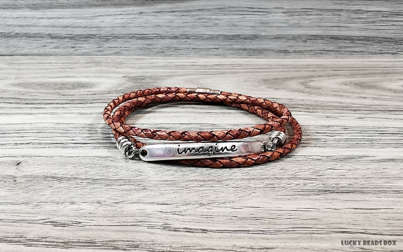Imagine bracelet message bracelet braided leather bracelet wrap bracelet brown leather bracelet women bracelet womens gift RLB3-36-02