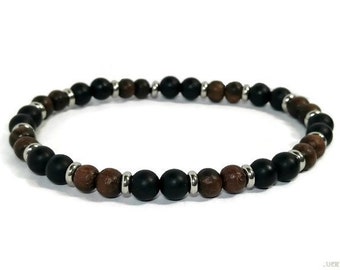 Men beaded bracelet brown beaded bracelet man bracelet beaded jewelry black bracelet gift ideas stainless bracelet stretch bracelet BB-38-02