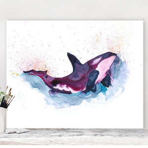 Orca Whale Art, Watercolor Whale Painting, Nautical Nursery Decor, Orca Nursery Art, Killer Whale Art, Coastal Painting,Ora Whale Watercolor image 1