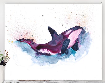 Orca walvis kunst, aquarel walvis schilderij, nautische kwekerij decor, orca kwekerij kunst, orka kunst, kust schilderij, ora walvis aquarel