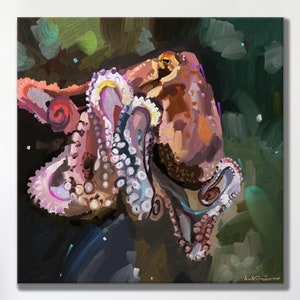 Octopus Art Print Painting, Ocean life Print, Nautical Decor, Octopus Canvas, Ocean lover, Beach House Wall Art, Housewarming gift