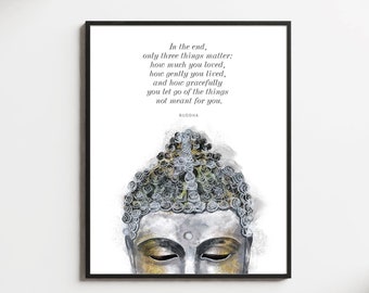 Buddha Wall Art, Buddha Painting, Buddhist Canvas, Buddha Quotes, Buddhist Art, Buddha Head Quote Painting, Spiritual Decor, Zen Wall Art