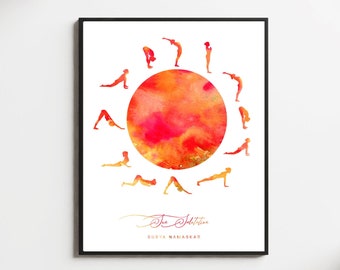 Sun Salutation Poster, Surya Namaskar, Yoga Poster, Sun Salutation, Chakra Poster, Sun Salutation Print, Yoga Poses Wall Art, Zen Art Poster