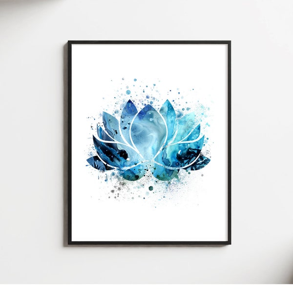 Lotus Flower Wall Art, Indigo Blue Lotus Wall Painting, Lotus Wall Art, Meditation Lotus Flower Art, Lotus Flower Decor, Chakra Wall Art