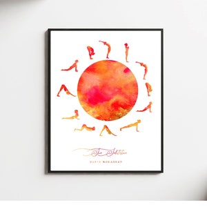 Sun Salutation Poster, Surya Namaskar, Yoga Poster, Sun Salutation, Chakra Poster, Sun Salutation Print, Yoga Poses Wall Art, Zen Art Poster