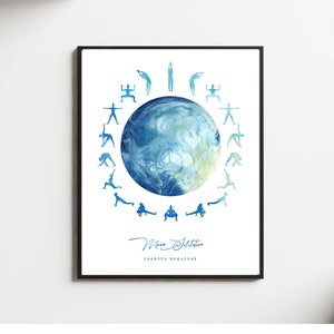 Yoga pose spiritual wall art, Moon Salutation Poster, Chandra Namaskar, Yoga Wall Art, Yoga teachers gift, Chakra Poster