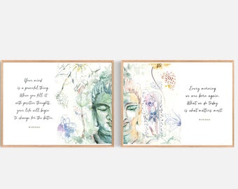 Buddha Wall Art, Quote Print Set, Buddha Paintings, Gallery Wall Set, Inspiring Buddha Wall Art, Zen Wall Art, Meditation Decor, Spiritual