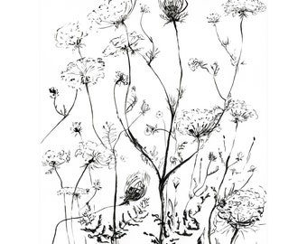 Botanical print, Flower line art print, Black Floral Wall Art, Wild Flower Art Print, Nature Print, Japandi wall art, Zen art, Above Bed Art