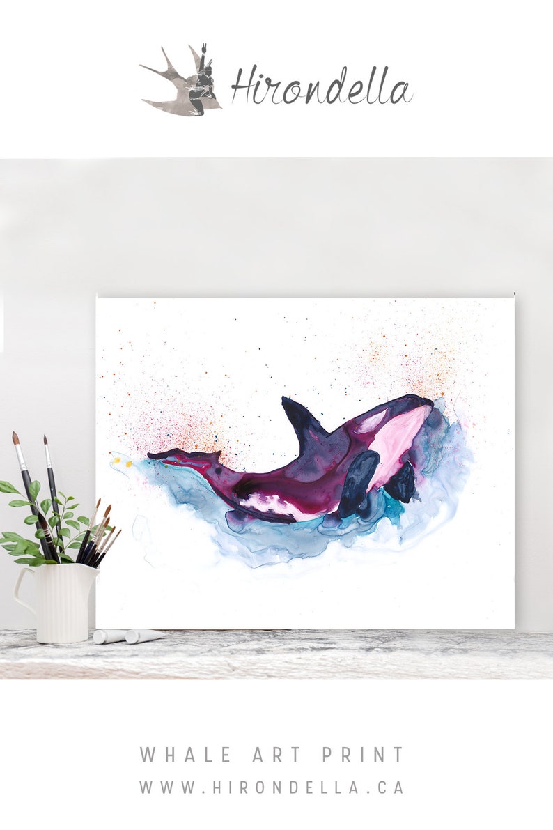 Orca Whale Art, Watercolor Whale Painting, Nautical Nursery Decor, Orca Nursery Art, Killer Whale Art, Coastal Painting,Ora Whale Watercolor image 1