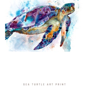 Sea Turtle Watercolor, Ocean Turtle Wall Art, Sea Turtle Bathroom Decor, Turtle Canvas, Ocean Art, Sea Turtle Art Painting, Nautical Turtle image 2