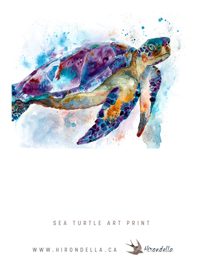 Sea Turtle Watercolor, Ocean Turtle Wall Art, Sea Turtle Bathroom Decor, Turtle Canvas, Ocean Art, Sea Turtle Art Painting, Nautical Turtle image 2