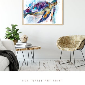 Sea Turtle Watercolor, Ocean Turtle Wall Art, Sea Turtle Bathroom Decor, Turtle Canvas, Ocean Art, Sea Turtle Art Painting, Nautical Turtle image 5