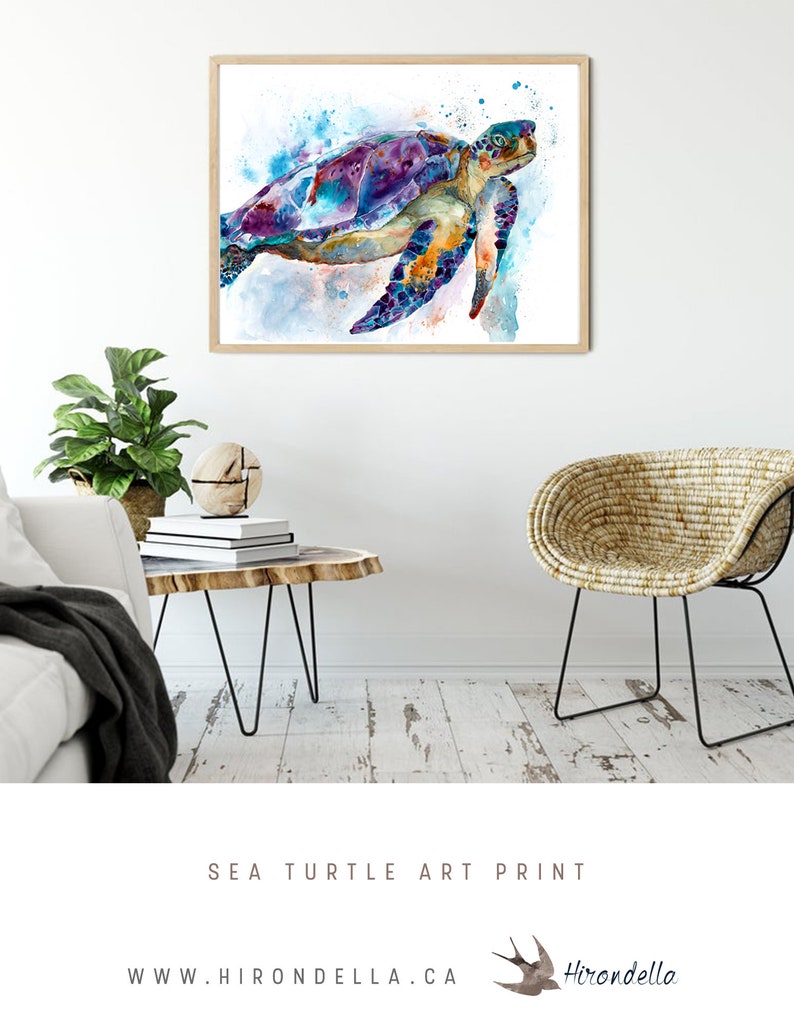 Sea Turtle Watercolor, Ocean Turtle Wall Art, Sea Turtle Bathroom Decor, Turtle Canvas, Ocean Art, Sea Turtle Art Painting, Nautical Turtle image 5