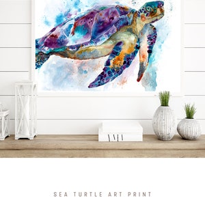 Sea Turtle Watercolor, Ocean Turtle Wall Art, Sea Turtle Bathroom Decor, Turtle Canvas, Ocean Art, Sea Turtle Art Painting, Nautical Turtle image 3