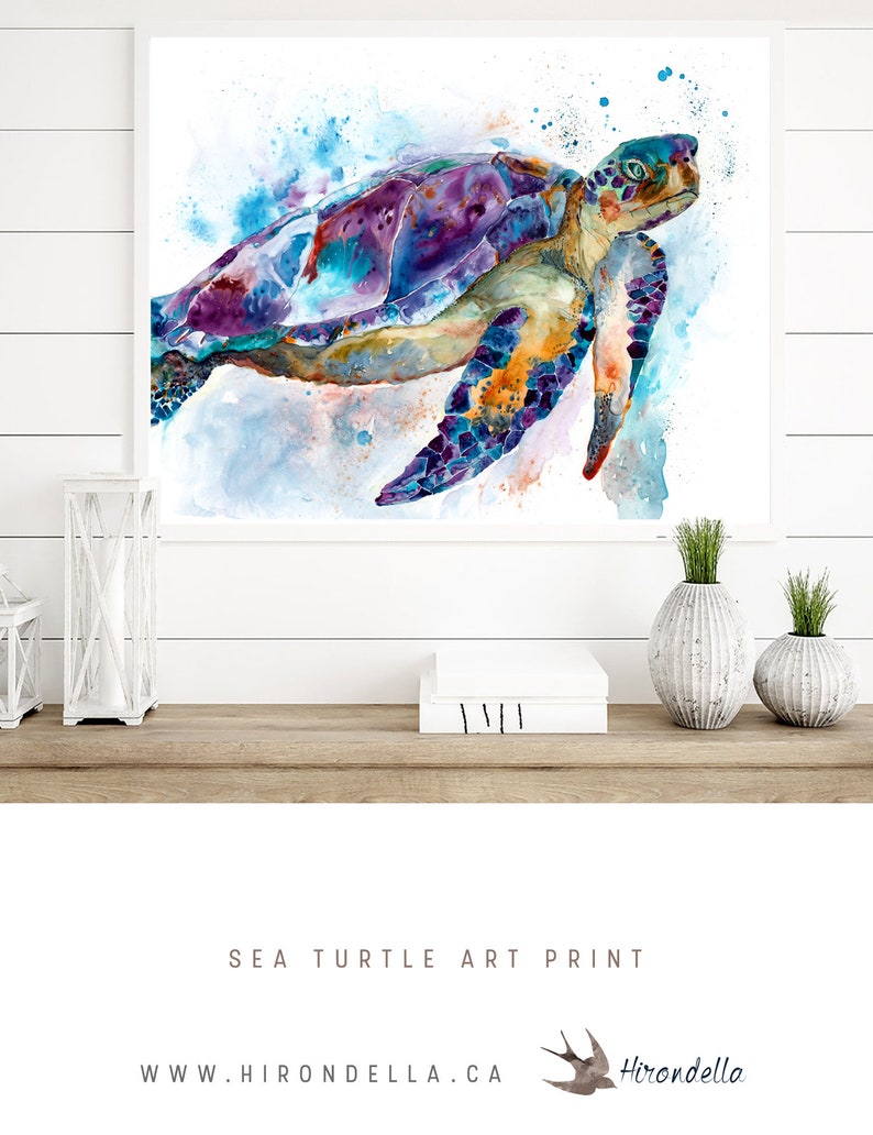 Sea Turtle Watercolor, Ocean Turtle Wall Art, Sea Turtle Bathroom Decor, Turtle Canvas, Ocean Art, Sea Turtle Art Painting, Nautical Turtle image 3