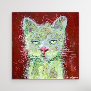 Grinch zainspirowany wydrukiem sztuki kota, plakat Grinchy kot, sztuka na Boże Narodzenie z kotem, prezenty dla miłośników kotów, zabawny kot, kocia mama, ekscentryczny prezent dla kota