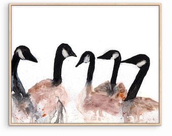 Watercolor Canada Goose Art Print, Wildlife Wall Decor