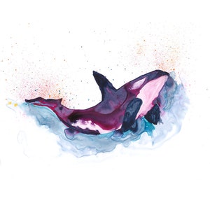 Orca Whale Art, Watercolor Whale Painting, Nautical Nursery Decor, Orca Nursery Art, Killer Whale Art, Coastal Painting,Ora Whale Watercolor image 2