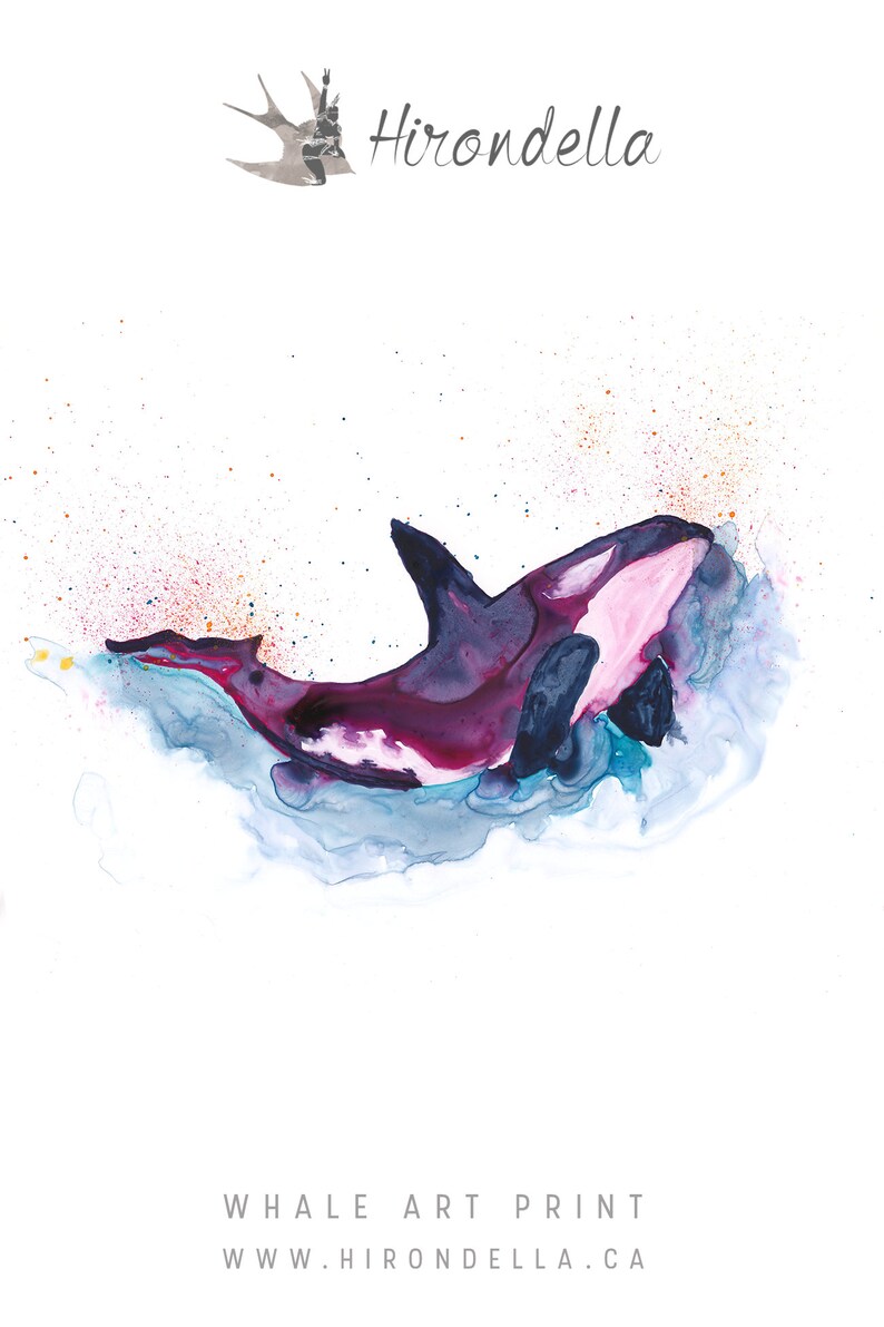 Orca Whale Art, Watercolor Whale Painting, Nautical Nursery Decor, Orca Nursery Art, Killer Whale Art, Coastal Painting,Ora Whale Watercolor image 2