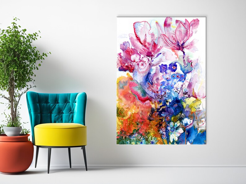 Vibrant Magnolia art, Colorful Flowers wall Art, Surreal Art Print, Funky Wall Art, Yoga Studio Decor, Rose of Venus, Spiritual Wall Art image 5