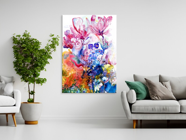 Vibrant Magnolia art, Colorful Flowers wall Art, Surreal Art Print, Funky Wall Art, Yoga Studio Decor, Rose of Venus, Spiritual Wall Art image 7