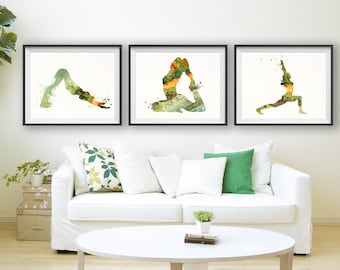 Yoga Print Set Of 3, Yoga Art, Yoga Asanas Poster, Watercolor Yoga Paintings, Yoga Wall Art, Sating Yoga Poses Artworks, Yoga Pose Prints