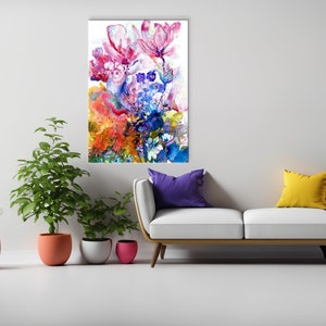 Vibrant Magnolia art, Colorful Flowers wall Art, Surreal Art Print, Funky Wall Art, Yoga Studio Decor, Rose of Venus, Spiritual Wall Art image 6