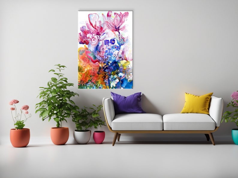 Vibrant Magnolia art, Colorful Flowers wall Art, Surreal Art Print, Funky Wall Art, Yoga Studio Decor, Rose of Venus, Spiritual Wall Art image 6