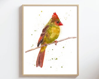 Cardinal Wall Art, Watercolor Cardinal Painting, Cute Bird Art, Bird Art, Bird Wall Decor, Cardinal Art, Print, Cardinal Gift Idea, Poster