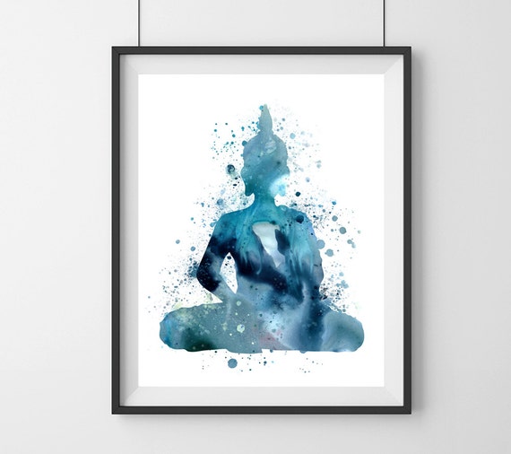 Blue Buddha Wall Art For Yoga Studio Decor Watercolor Blue Buddha Wall Art For Yoga Studio