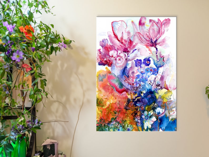Vibrant Magnolia art, Colorful Flowers wall Art, Surreal Art Print, Funky Wall Art, Yoga Studio Decor, Rose of Venus, Spiritual Wall Art image 4