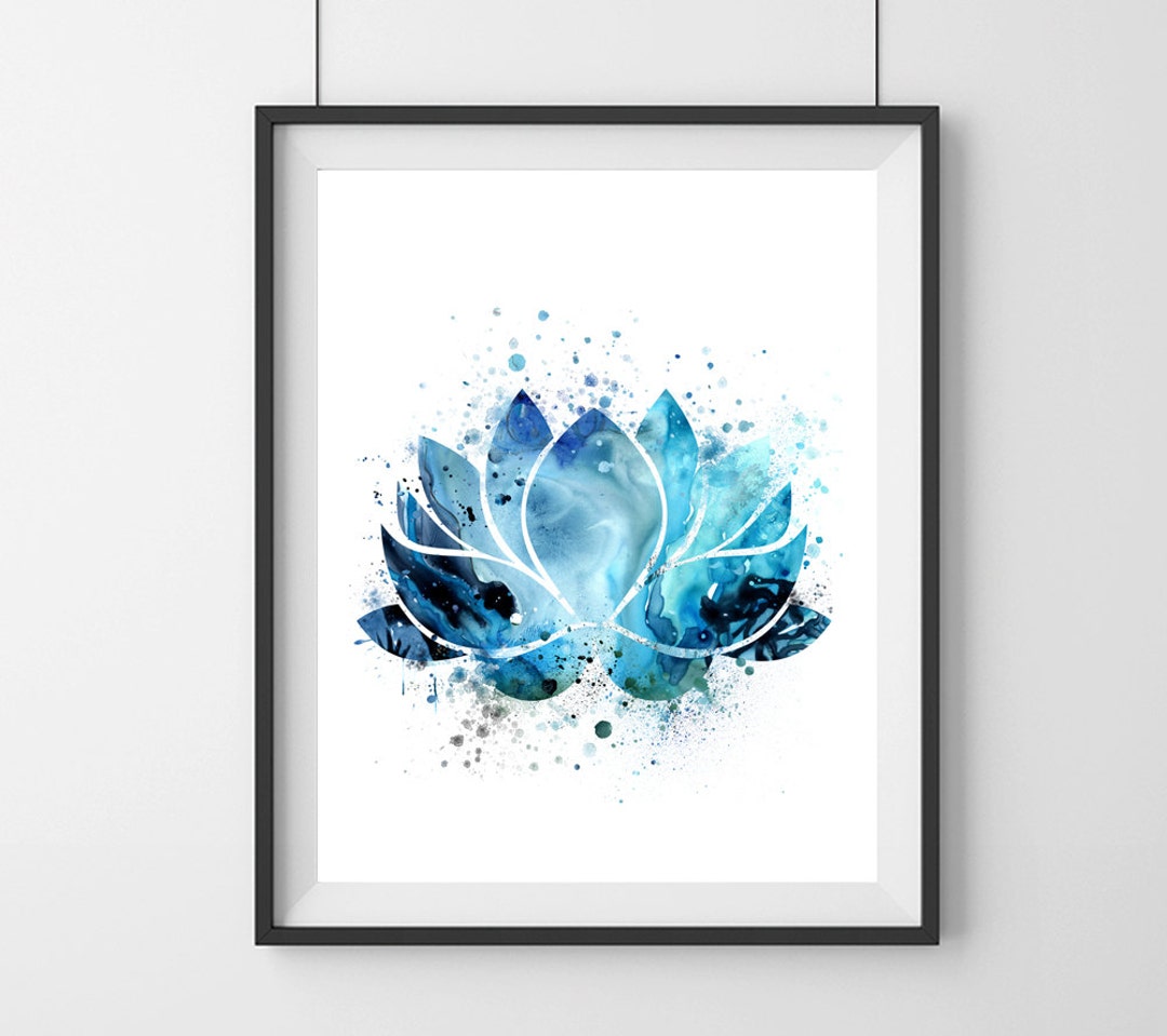 Lotus Flower Wall Art, Indigo Blue Lotus Canvas, Zen Painting, Yoga Art ...