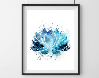 Lotus Flower Wall Art, Indigo Blue Lotus Canvas, Zen Painting, Yoga Art Gifts, Blue Lotus Watercolor, Lotus Flower Poster, Meditation Poster