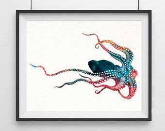 Octopus Art Painting, Octopus Print, Watercolor Octopus Poster, Octopus Wall Art, Nautical Decor, Octopus Art Print, Octopus Canvas, Decor